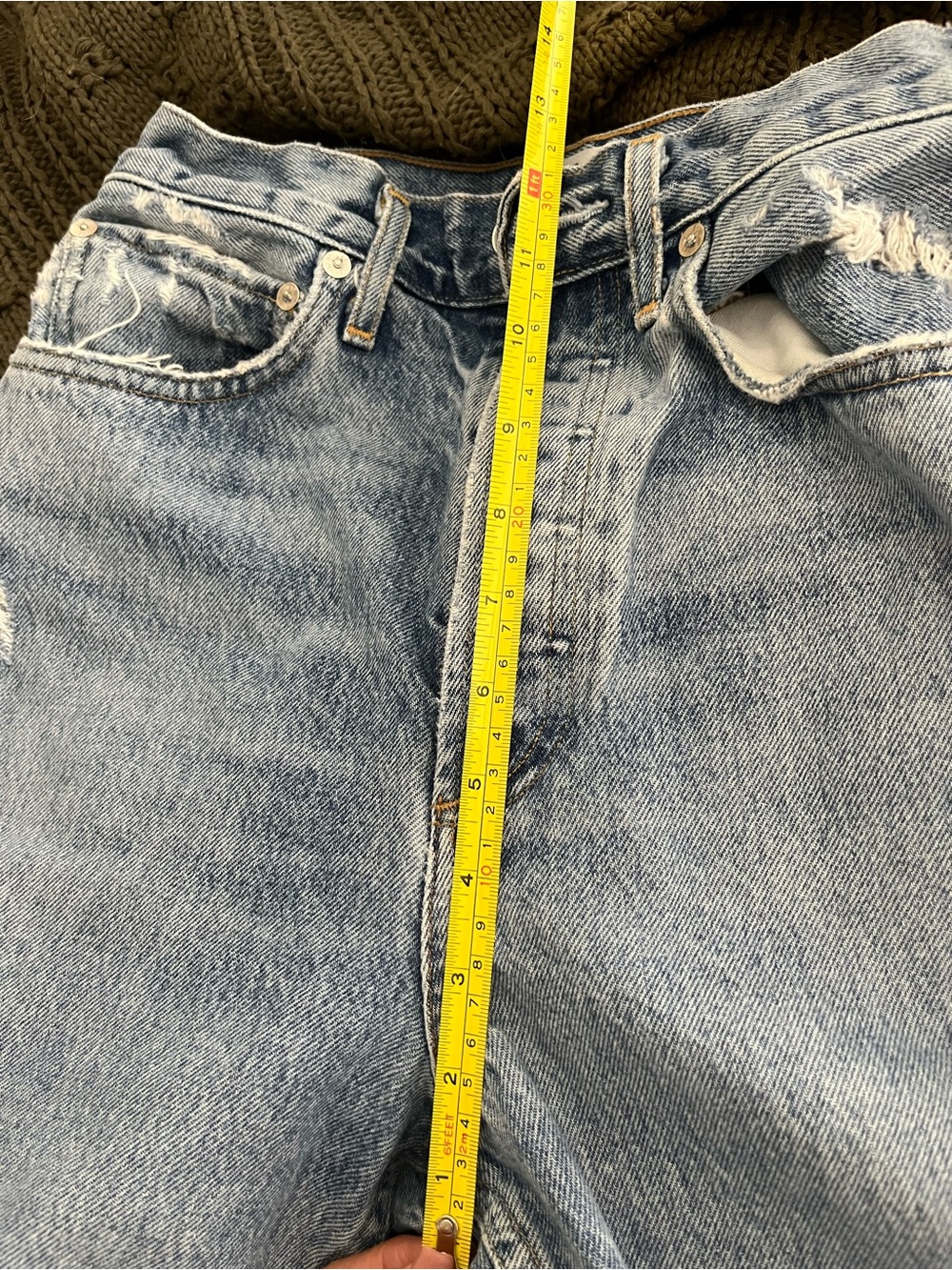 Agolde Distressed Light Wash Denim Straight Leg Jeans size 24 - Picture 8 of 11